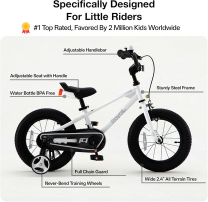 Kids Bike Boys Girls Freestyle Bicycle 12 14 16 Inch with Training Wheels, 16 18 20 with Kickstand Child'S Bike, Blue Red White Pink Green Orange